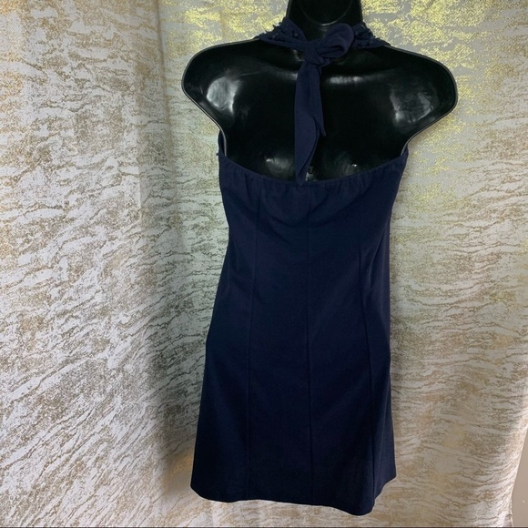 Orna Farho Dark Navy Blue Sequinned Halter Dress - Picture 7 of 13